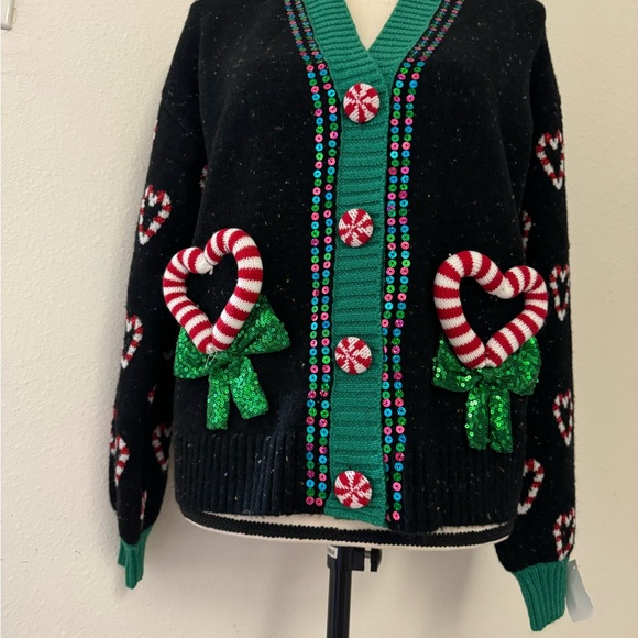 Celebrate Together Christmas candy cane sparkly Christmas ugly sweater cardigan - Picture 2 of 9